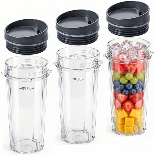 Replacement16oz Blender Cup for Ninja,Single Serve Blender Cup With Lids Set For BL770 BL780 BL660 BL740 BL810 Nutri Ninja Series Blenders (2-pack)