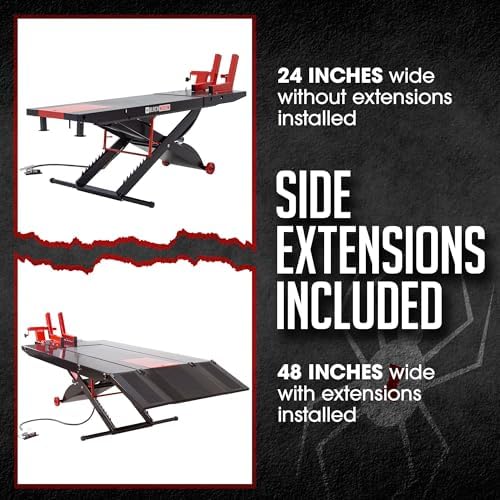 Motorcycle Lift Table, Pneumatic, 1,500 lb, ProLift, 31.25" H, Black Widow | Jack included, raise bike for service, maintenance, repair, handy, compressed air (compressor not included), push mower