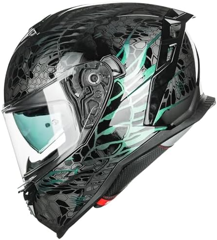 ILM Motorcycle Helmets DOT ECE Dual Visor Street Racing Helmet Full Face Powersports Cascos for Men Women Model MF567(Cobra Camaleon Gold, L)