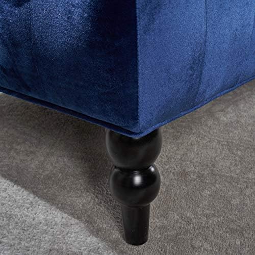 GDFStudio Modern Glam Tufted Velvet Wingback Loveseat, Navy Blue and Dark Brown