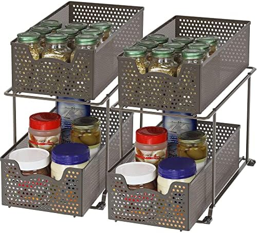 Simple Houseware 2 Tier Sliding Cabinet Basket Organizer Drawer, White