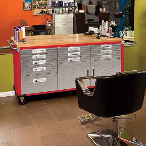 Seville Classics UltraHD Heavy Duty Rolling Cabinet Workbench Table w/Solid Wood Top, Workstation for Garage, Warehouse, Office, Workshop, 77" W x 20" D x 37.5" H, Graphite, 11-Drawer