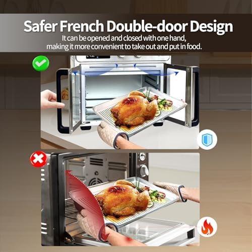 TomaChef 26QT French Door Air Fryer Oven Combo, 15-in-1 | 15 Cooking Functions and Digital Controls, 30 Recipes & 5 Accessories