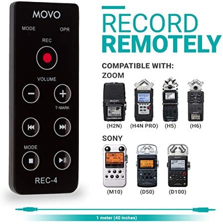 Movo REC-4 Wired Remote Control for Zoom H2n, H4n Pro, H5 and H6 Portable Digital Handy Recorders - Also Compatible with Sony M10, D50, D100