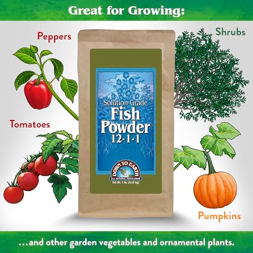 Down To Earth All Natural Fertilizers Solution Grade Fish Powder - 1 lb | Organic Water Soluble Nitrogen, Makes up to 50 Gallons of Liquid Fish Fertilizer for Soil or Foliar Spray 12-1-1