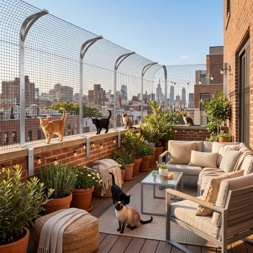 Rosvola Cat Fence Barrier, 33FT Cat-Proof Fence Topper System, Fence Conversion System for Cats, Cat Fence Extension & Conversion Kit for Yard Garden