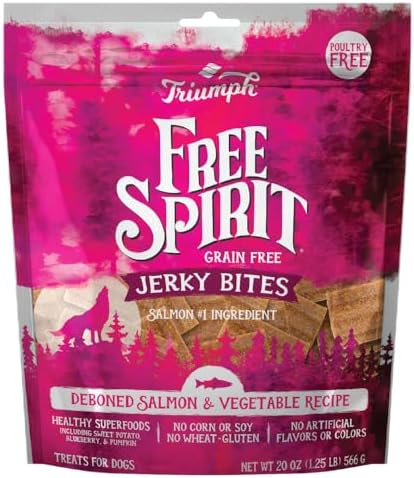 Triumph Free Spirit Grain Free Salmon and Vegetable Recipe Jerky Bites Soft Dog Treats, 20 Ounce (Pack of 2)