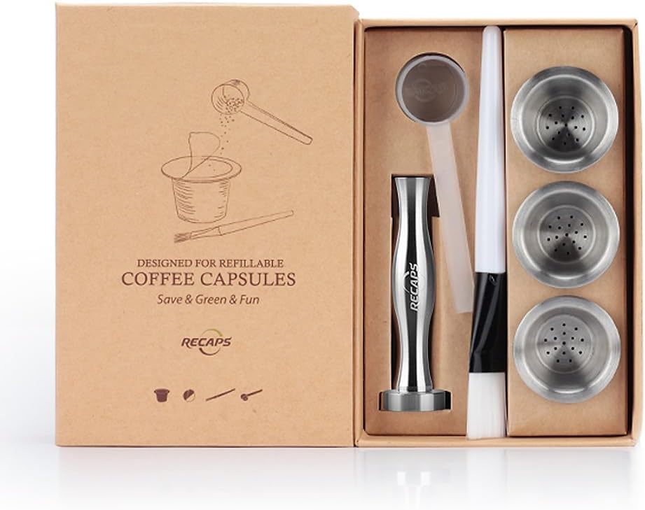 RECAPS Reusable Coffee Filter Capsules Compatible with Nespresso Original | Refillable Coffee Pods Permanent Coffee Filter Stainless Steel 120PCS