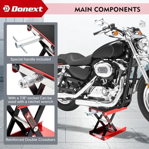 Motorcycle Lift Scissor Jack, 1200 LB Capacity Wide Deck Hoist Stand Maintenance Bikes ATVs Garage Repair Center Stand Lift Jack, Red