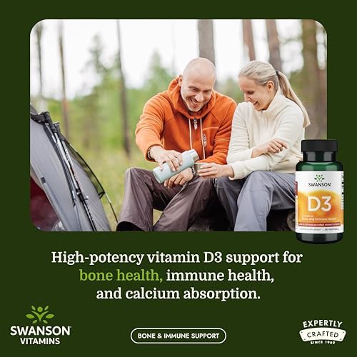 Swanson Vitamin D3 5,000 IU, 125 mcg Cholecalciferol, 250 Softgels | For Sun-Deprived Adults Seeking Bone, Immune, and Heart Support, 125 mcg Cholecalciferol, the Active Vitamin D3