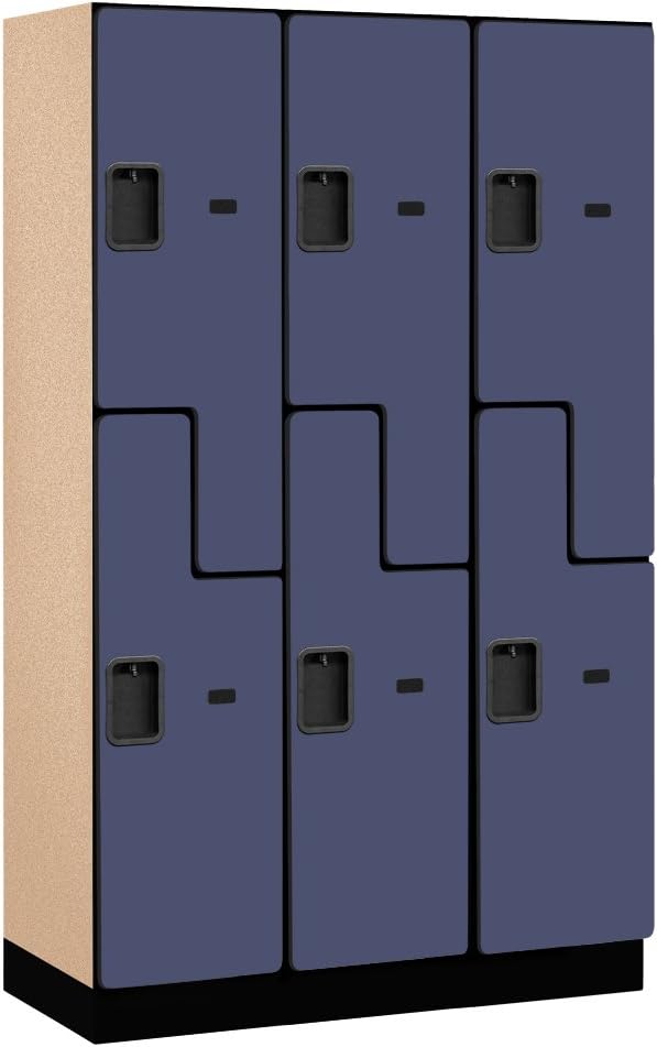 Salsbury Industries 2-Tier S-Style Extra Wide Designer Wood Locker with Three Wide Storage Units, 6-Feet High by 18-Inch Deep, Mahogany