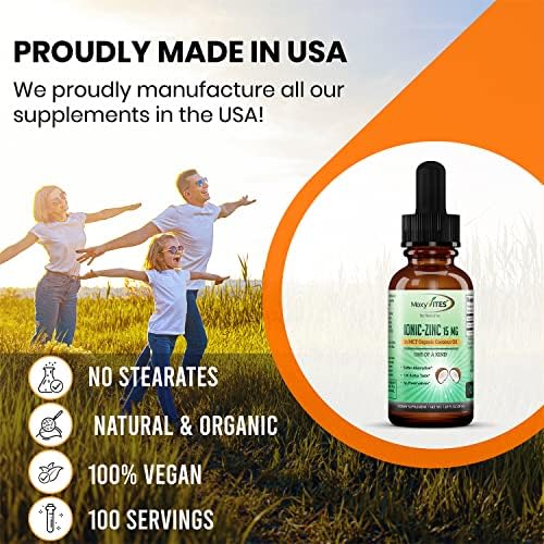 Organic Zinc Supplements for Kids, Adults - Zinc Sulfate - Liquid Zinc Supplement - Pure Ionic Zinc Drops in Coconut Oil for Immune Support