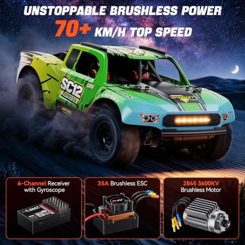 1/12 Brushless Remote Control Car RTR, 42MPH (70+Km/H 4WD Rc Short-Course Truck, Amateur-Level Rc Drift Car, Equipped with 3s 2200 Mah Battery, All-Terrain Tires, Suitable for Adults-RED