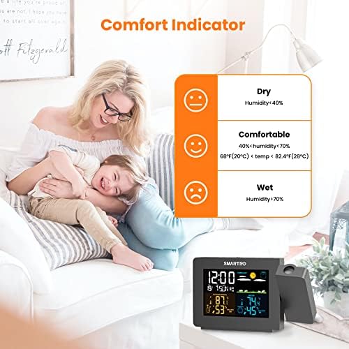 SC91 Projection Alarm Clock for Bedrooms with Weather Station | Wireless Indoor Outdoor Thermometer, Temperature Humidity Monitor Gauge Hygrometer