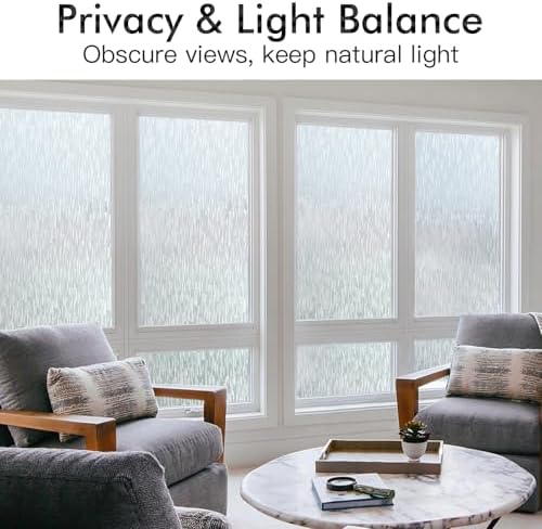 Haton Window Privacy Film, Frosted Stripe Non-Adhesive, 17.5" x 78.7"