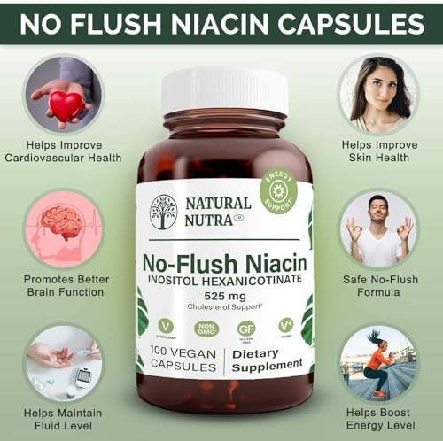 Natural Nutra No Flush Niacin, Vitamin B3 Supplement, Helps Improve Cardiovascular Health, Helps Improve Skin Texture, Promotes Better Brain Function