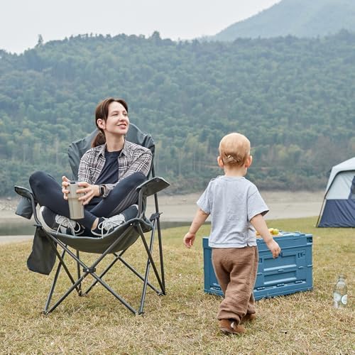 EVER ADVANCED High Back Folding Camping Chair Oversized and Fully Padded, Portable Quad Camp Lawn Chair Up to 400 lbs, with Cup Holder Armrest Carrying Bag