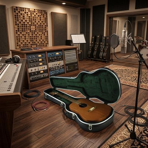 SKB Hardshell Travel Case for Dreadnought Acoustic Guitars, Molded In Bumpers for Protection, Plush Lined Interior and Latches