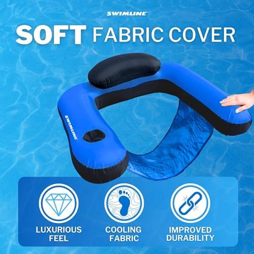 SWIMLINE Original Fabric Covered Inflatable Pool Lounger | with Comfortable Sling Seat, Back Rest, and Built in Cup Holder | for Pool, Beach, Lake, and More