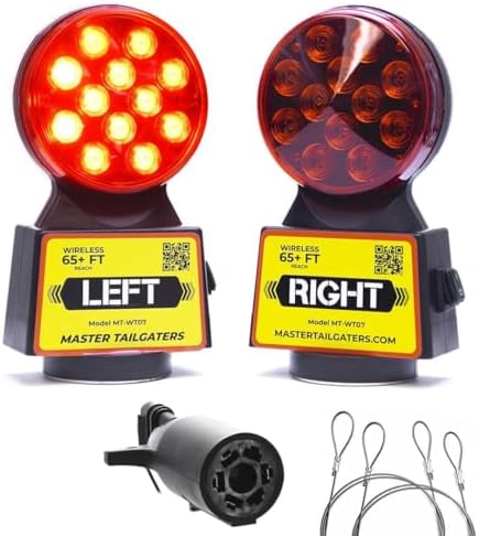 Master Tailgaters Wireless Trailer Tow Lights | Multi Functional Signal Lights | Sturdy Magnetic Mount | 65 Feet Range | 4 Pin Flat Connection