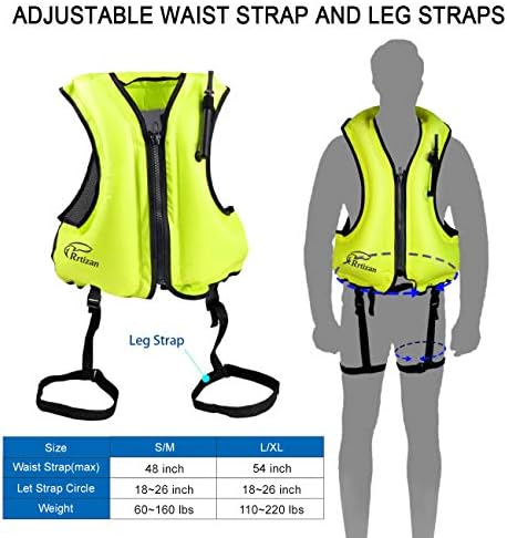 Rrtizan Inflatable Snorkel Vest for Adult, Travel Snorkeling Vest for Swimming, Snorkeling, Paddleboarding, Swim Vest Adult Suitable for 90-220lbs