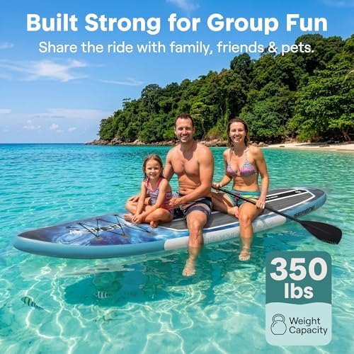 SereneLife 10’6” Inflatable Stand Up Paddle Board with Premium SUP Accessories - 32” Wide Stable Design with Non-Slip EVA Deck Pad
