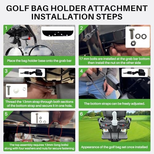 No Drilling Golf Cart Bag Holder Bracket/for 2+2 Rear Seat with Sand Bottle | Adjustable Golf Cart Bag Attachment Compatible with Evolution Golf