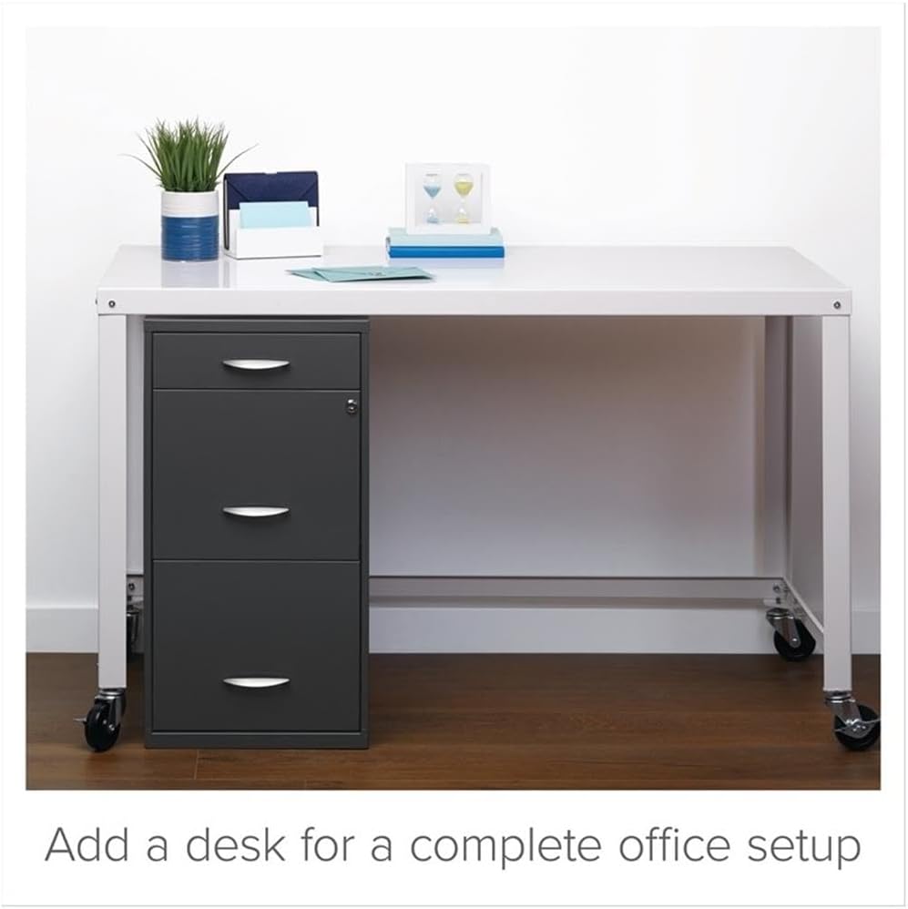 Scranton & Co 3-Drawer Metal Filing Cabinet, 27.32" H x 14.25" W x 18.00" D, Pearl White Finish, Locking Storage with Letter-Size File Drawers, Non-Porous Painted Steel for Home or Office