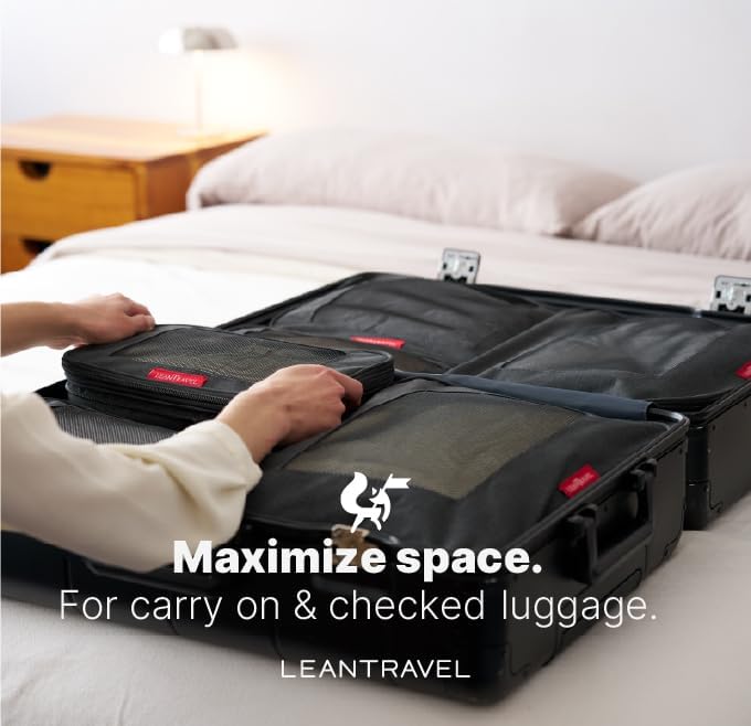 LeanTravel Premium Compression Packing Cubes for Travel - Suitcase Organizer Bags with Double Zipper & Breathable Mesh Panel - Space Saving Carry On Luggage Essentials (6-Pack, Grey)