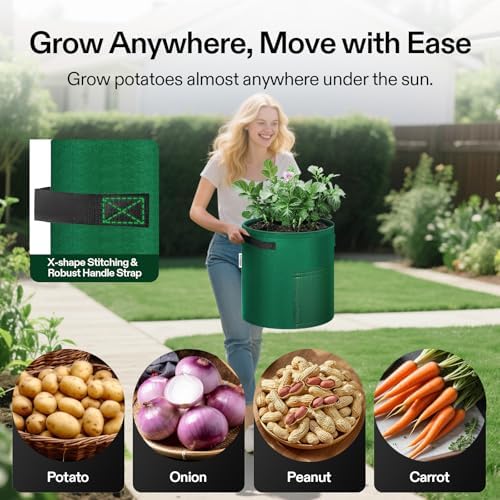VIVOSUN 5-Pack 7 Gallon Potato Grow Bags, Roll-up Harvest Window