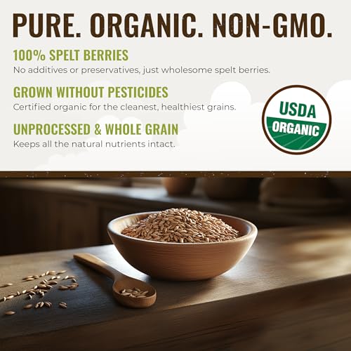 Grand Teton Ancient Grains - 100% Organic Spelt Berries, Whole Unmilled Spelt Berries, US-Grown Farro Organic Grain, Nutritious Baking Staple