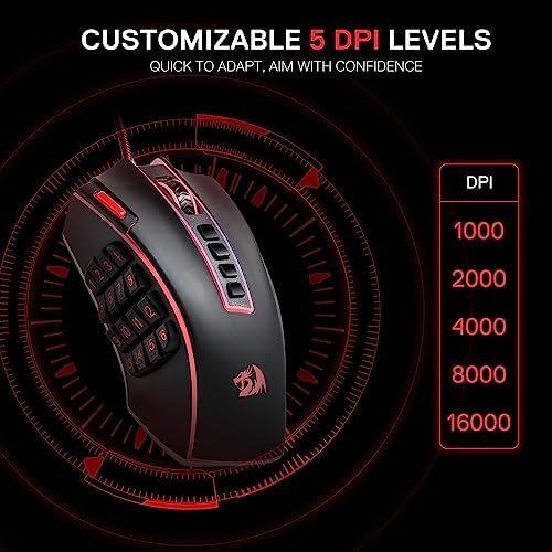 Redragon M908 Wired MMO RGB Gaming Mouse 12400 DPI Remapping Keys | Stable Lag-Free Connection, Redefine Keybinding Macro, Vibing Backlight, Ergonomic Grip Body Comfort