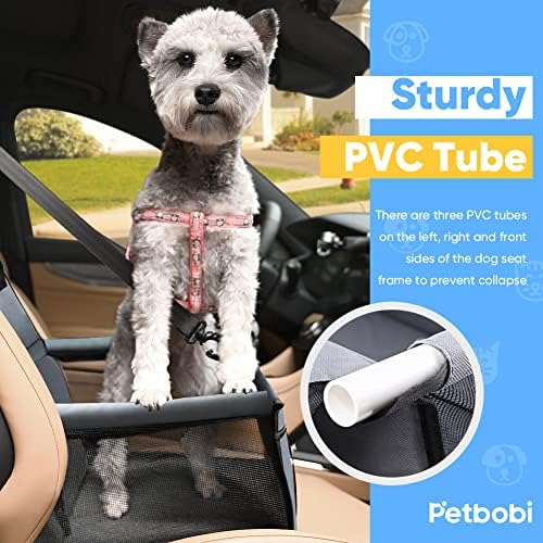 Petbobi Dog Car Seat for Small Dogs and Cats up to 15 lbs, Portable Booster | Pink, Water-resistant Oxford fabric, PVC Tubes, Folds Flat, Clip-on Leash Keeps Pups Secure and Drivers Focused