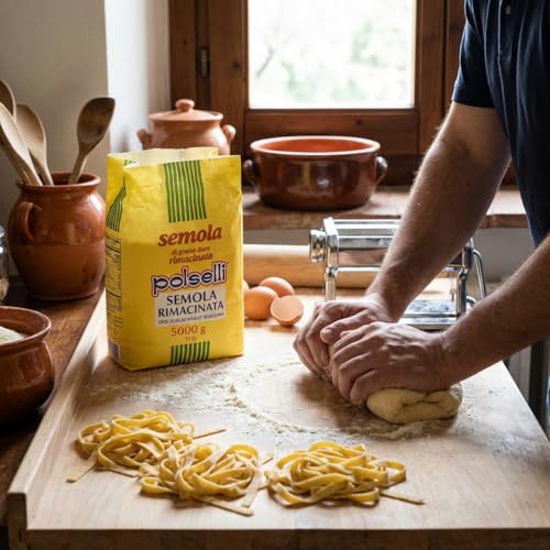 POLSELLI Semola Flour, Semolina Rimacinata Di Grano Duro, 1 kg (2.2 lbs)