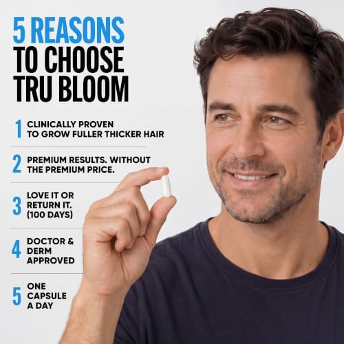 TRU BLOOM Hair Vitamins for Women and Men | Clinically Proven Hair Growth Supplements for Thinning Hair, Hair Loss, Thicker Fuller Hair | Biotin Collagen Keratin, Hair Growth Vitamins with DHT Blocker