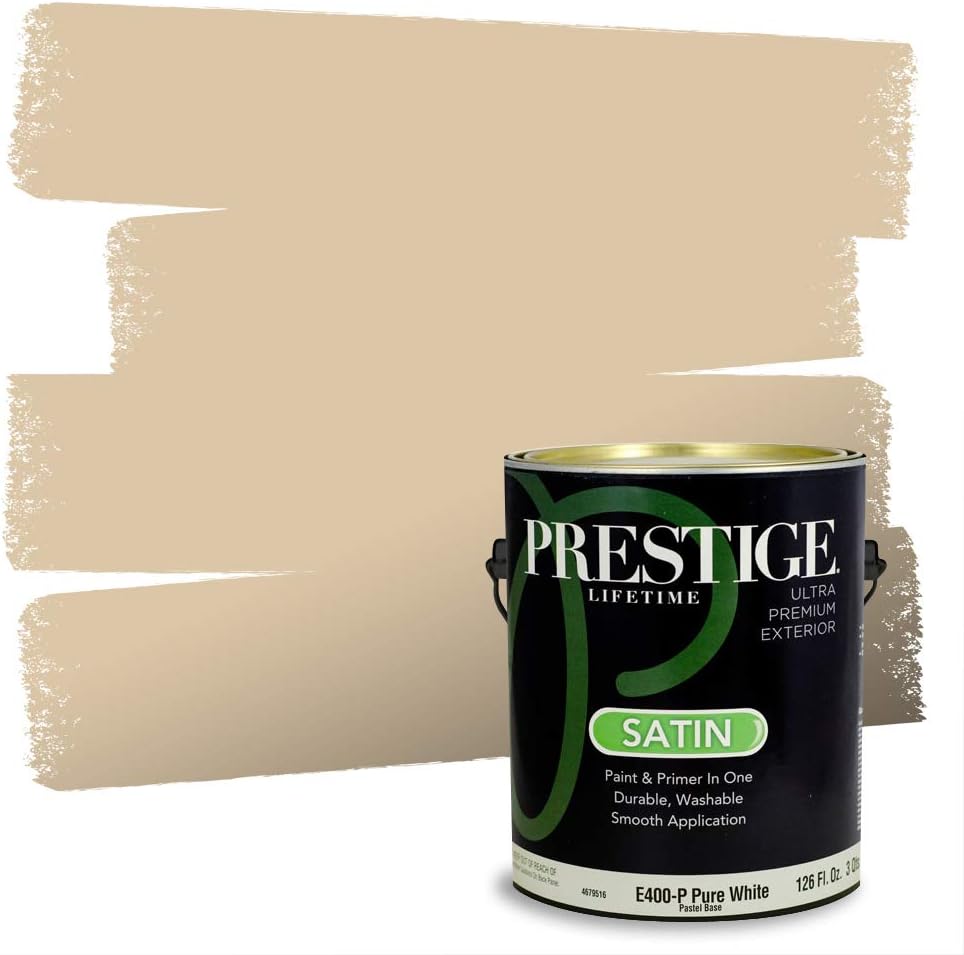 PRESTIGE Paints Exterior Paint and Primer In One, 1-Gallon, Satin, Comparable Match of Sherwin Williams* Relaxed Khaki*