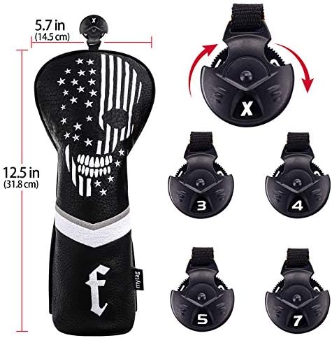 Skull Golf Head Covers Black Synthetic Leather Skeleton Golf Headcovers Set