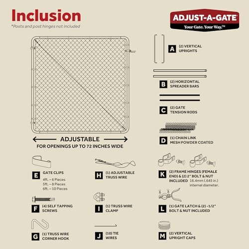 Adjust-A-Gate Chain Link Walk Gate Kit, Fits 24-72 in. Openings & Up to 4 ft., Round Corner Frame, Gray - Heavy-Duty Outdoor Reinforcement & Accessories for Gates and Fences