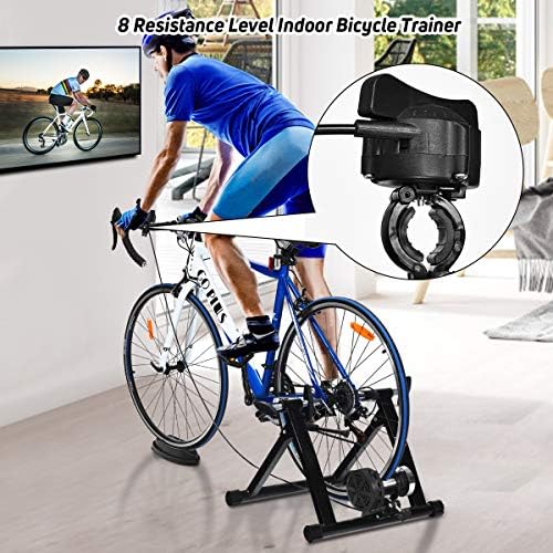 Goplus Bike Trainers for Indoor Riding, Folding Stationary Bike Stand with Magnetic Flywheel for Bicycle Cycling Training