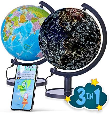 Interactive 10" Globe for Children with Stand (DIY) - App-Compatible, 400 Wonders, 1000+ Facts, LED Constellations, STEM Globe