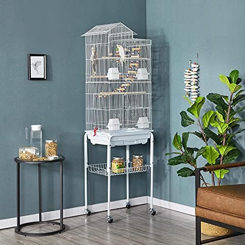 Yaheetech Bird Cage 64'' Medium Small Parrot Parakeet Bird Cages with Detachable Rolling Stand for Parrot Lovebirds Finches Parakeets Budgie Parrotlet Conures, Pet Flight Birdcage