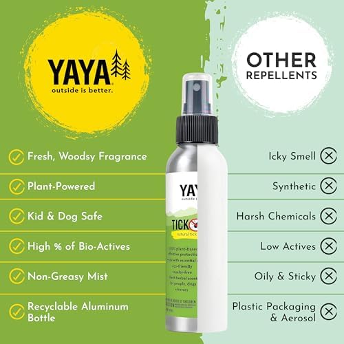 Yaya Organics All Natural Extra Strength Tick Repellent DEET Free - 4 Ounce Spray Bottle