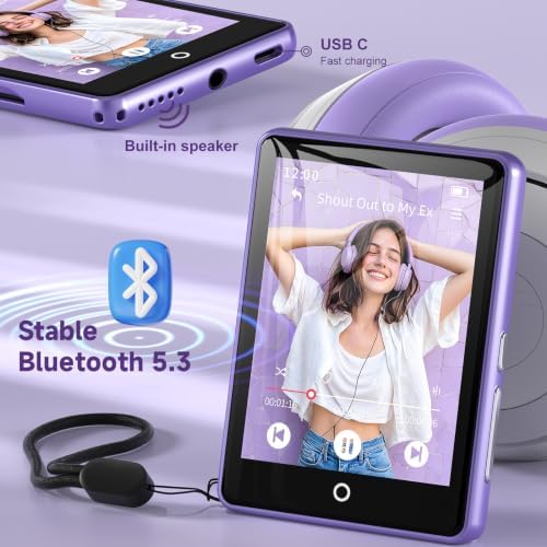 32GB MP3 Player with Bluetooth 5.3 Auto Reconnect, Zinc Alloy Frame | Built-in Speaker & White Noise, 2.8" Touchscreen, 48H Battery, Resume Playback