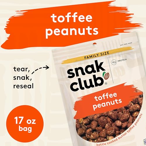 Snak Club Toffee Peanuts, Candied Peanuts with Praline Coat and Sweet Cream, Gluten-Free and Kosher Snack, 17 oz Resealable Bag