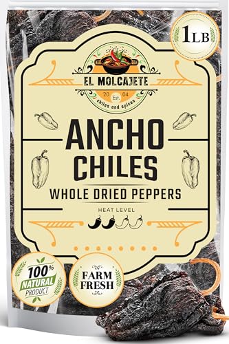 Dried Ancho Chiles 8oz Whole Mild Mexican Chili Peppers Mole Enchiladas | Sweet smoky dried poblano. Rehydrate for birria, tamales, salsa, sauces & stews. All natural. Resealable bag.
