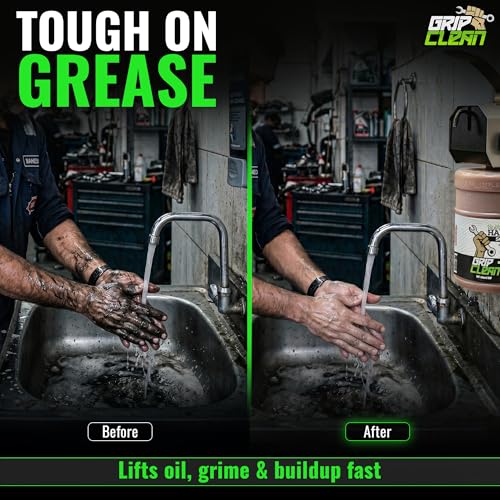 Grip Clean Heavy Duty Hand Cleaner For Mechanics, Natural Pumice, 64 Oz | Clay Infused, Grease, Oil, Grime Remover, Moisturizing Coconut Olive Oils, Lime Scent, For Shop, Garage, Industrial Use