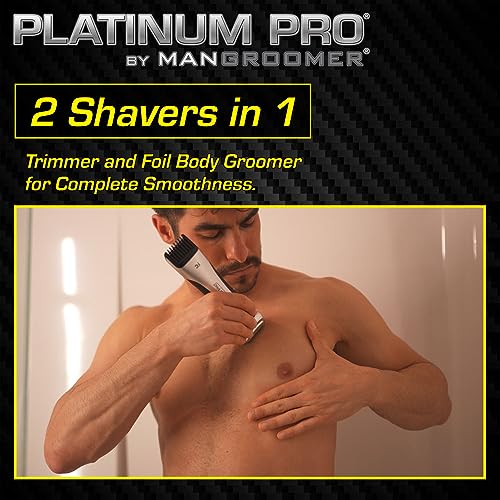 MANGROOMER - PLATINUM PRO New Body Groomer, Ball Groomer and Body Trimmer with Lithium Max Battery, Bonus Extra Foil and Storage Case!