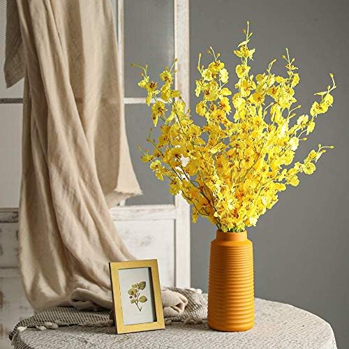 Kisflower 12Pcs Yellow Artificial Orchids Flowers, Dried Silk Orchids