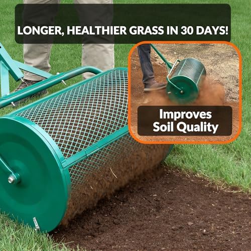 Compost Spreader, 24 Inch Compost and Peat Moss Spreader Roller with T Shaped Handle, Powder-Coated Steel Garden Peat Moss Roller