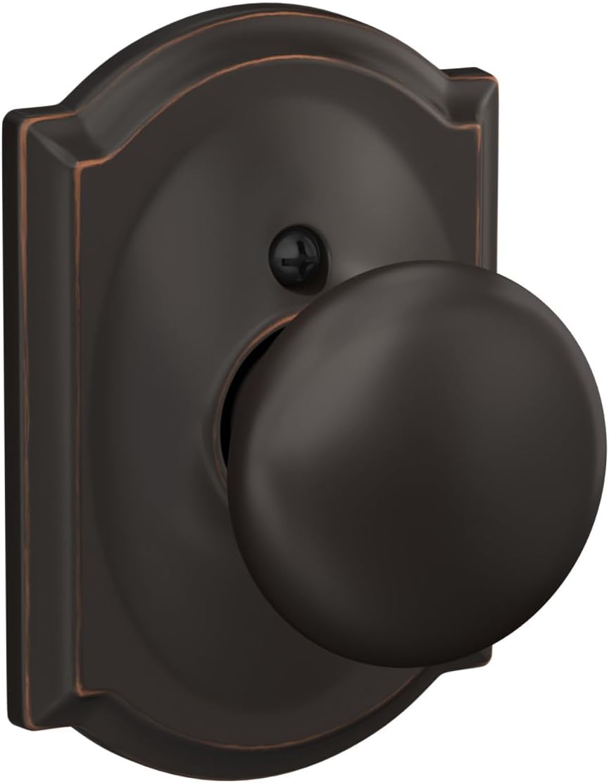 Schlage Plymouth Bed/Bath Privacy Door Knob with Lock, Satin Nickel | Interior bedroom or bathroom door knob with push button lock, Easy to install, Certified durability, Universal fit